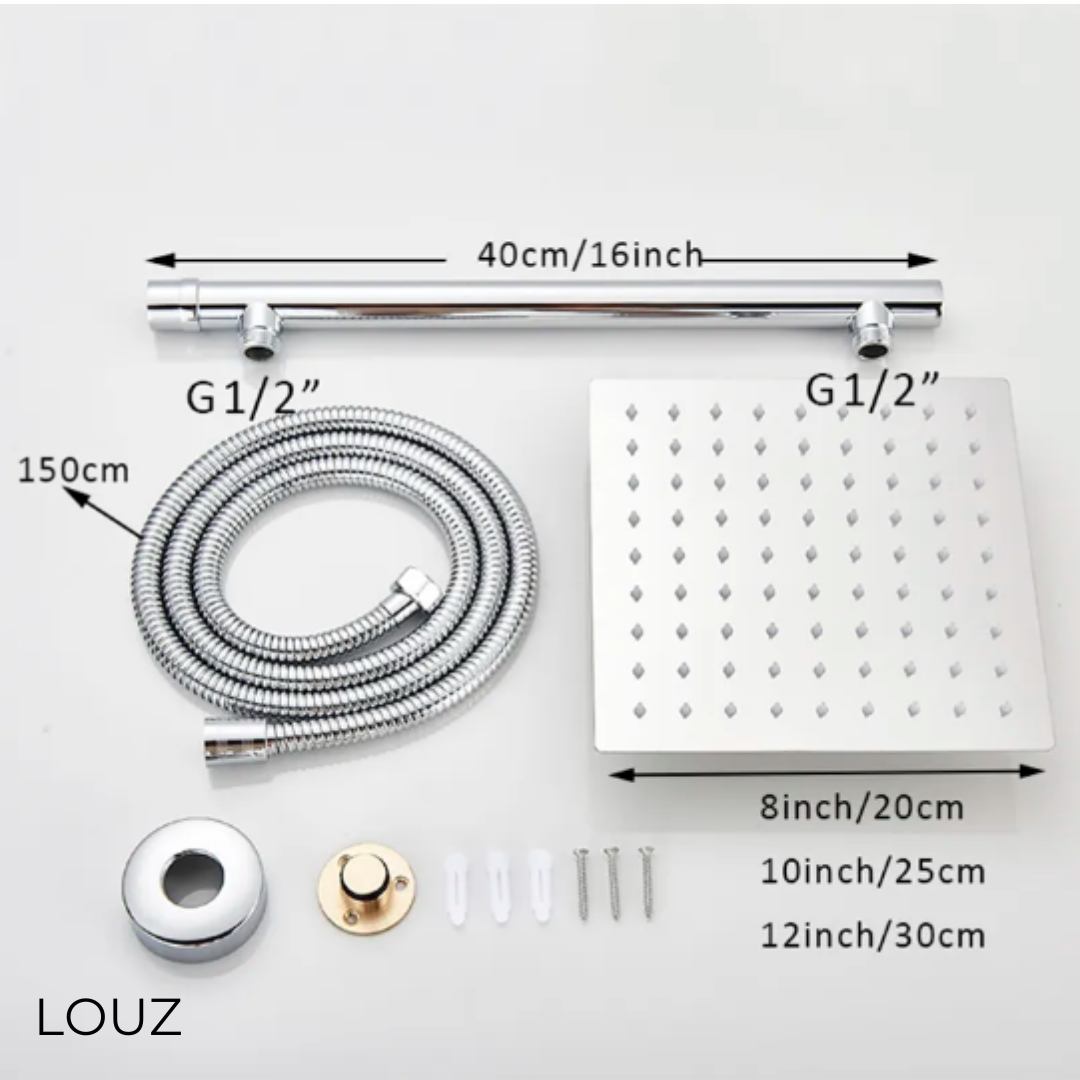 Chuveiro de Parede: Luxo em Aço Inoxidável com Design Ultrafino e Mangueira Flexível