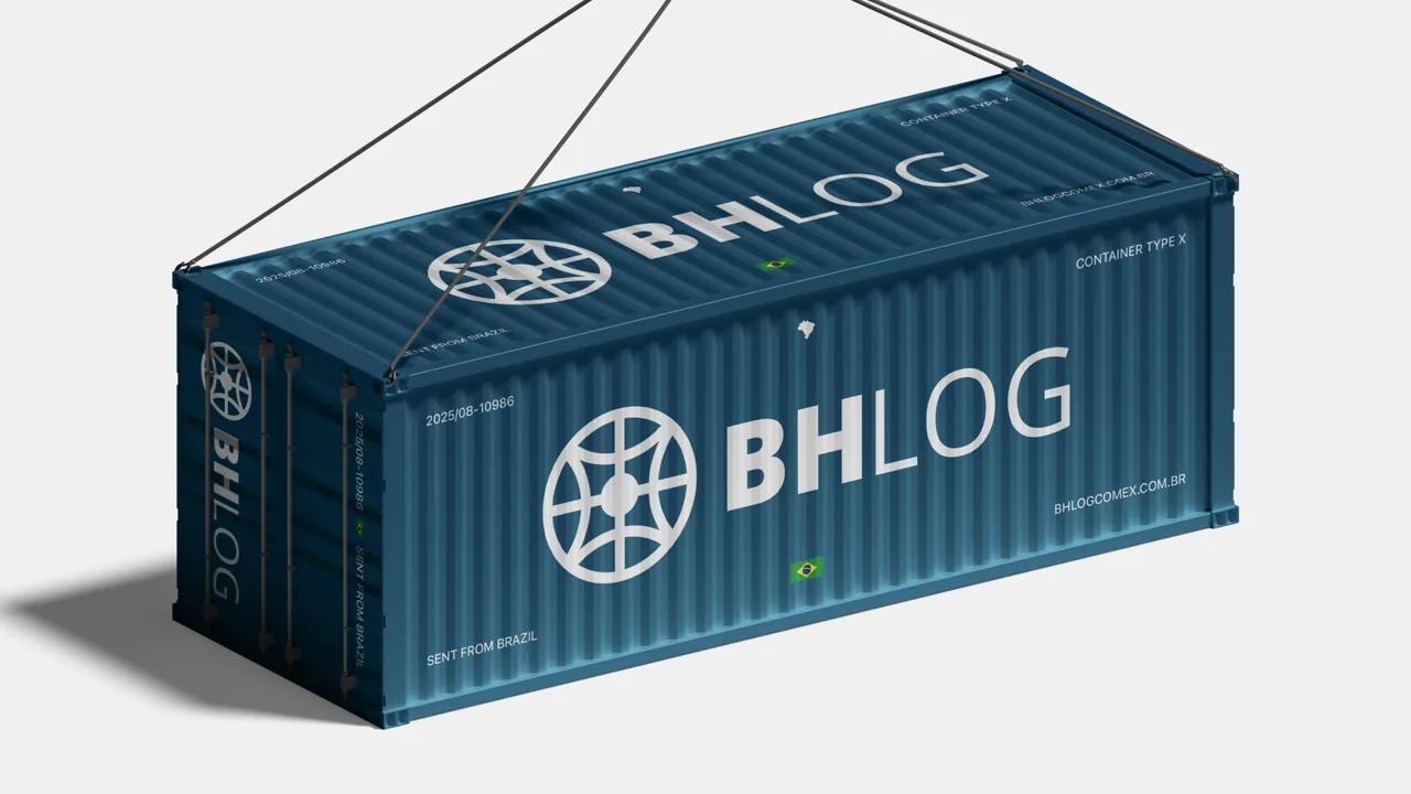 Identidade da BHLOG aplicada a um contêiner